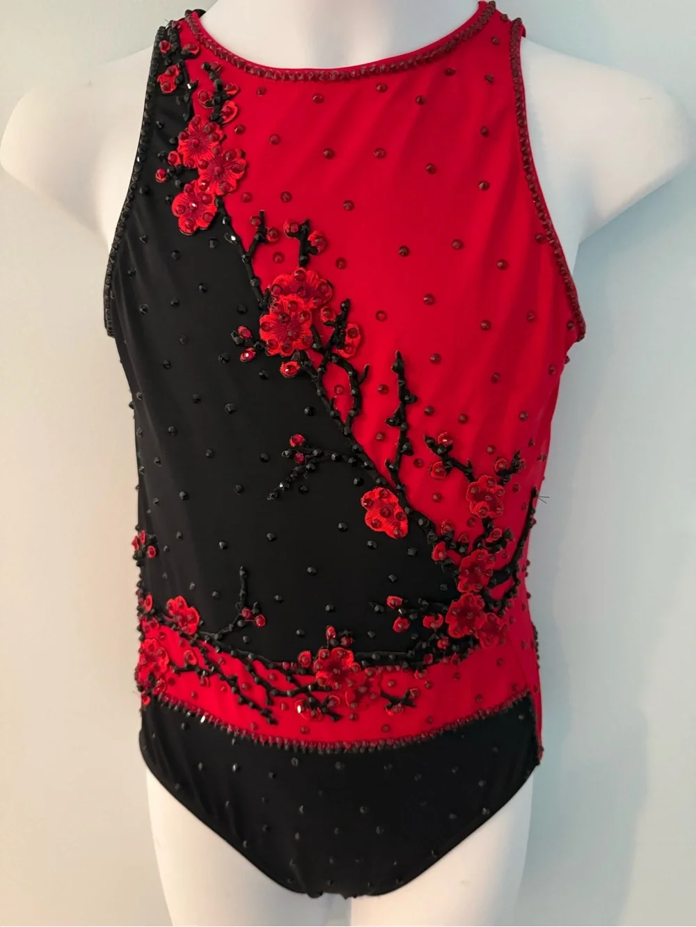 Black and red asymmetrical large child leotard